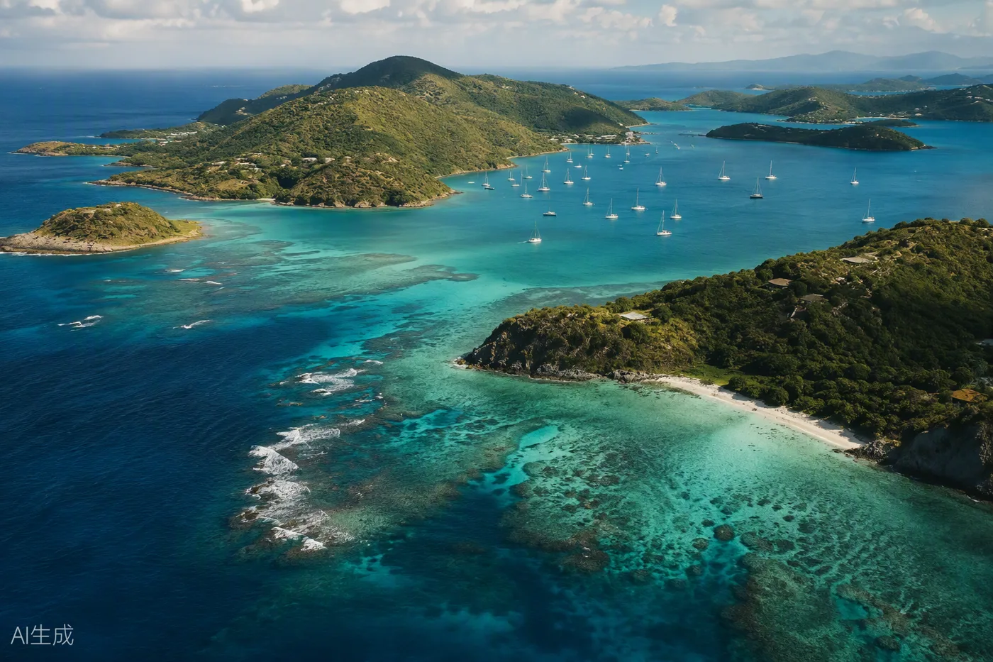 Isla caribeña con arrecifes desde el aire