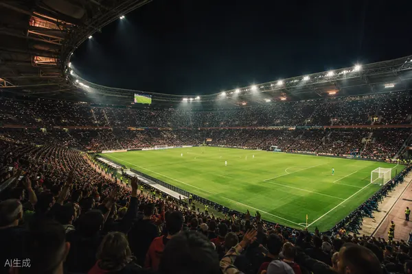 Estadio europeo iluminado durante una final