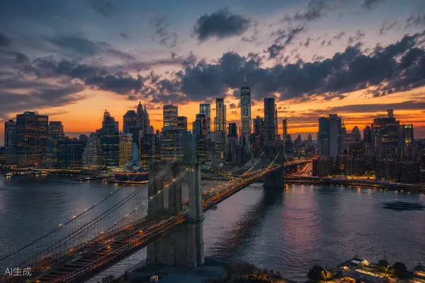 Skyline de Manhattan a la hora azul